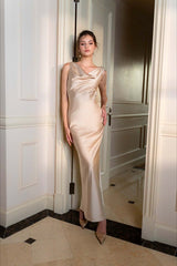Solid Satin Evening Maxi Dress