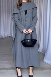Cape Sleeve Solid Color Long Overcoat
