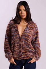 Color Blocked V Neck Cardigan S / Red