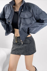 Cropped Cargo High Neck Coat Grey / S coats