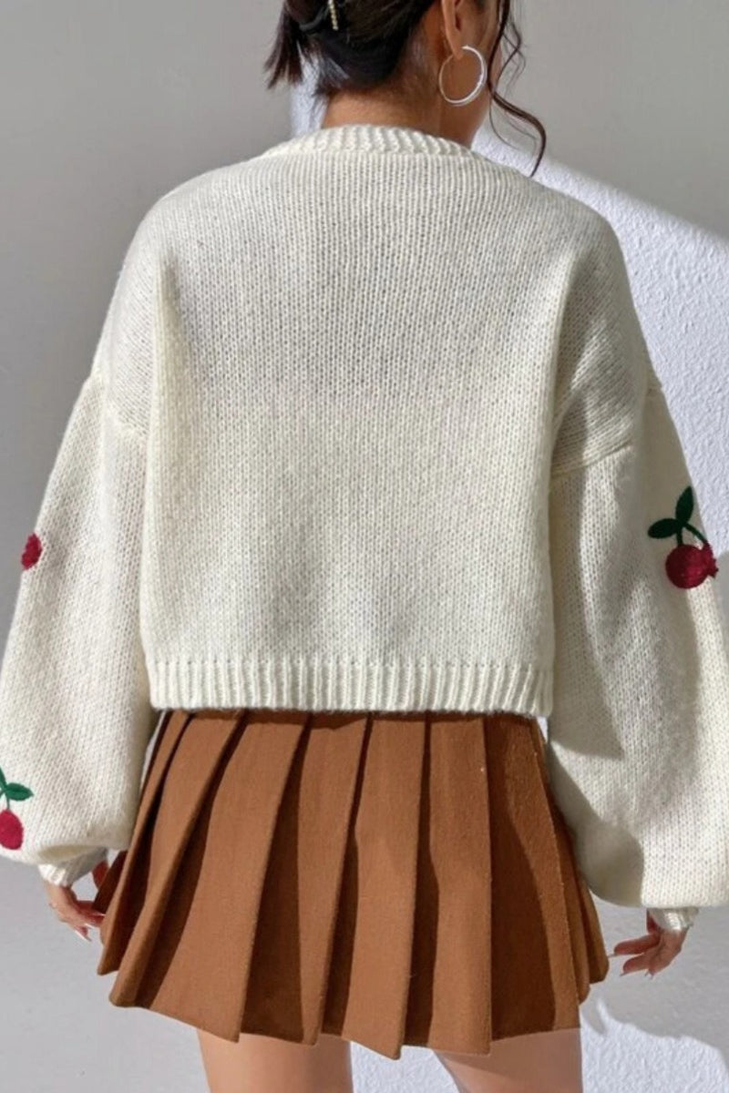 Embroidered Knit Open Front Sweater