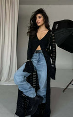 Knitted Flare Long Sleeve Beach Cardigan Black / S