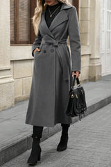 Wool Lapel Long Belted Double Overcoat