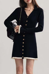 Black Contrast V-Neck Sweater Dress