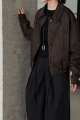 Short Suede Lapel Collar Jacket