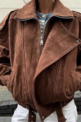 Loose Fit Brown Casual Jacket