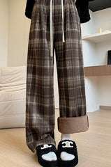 Brushed Plaid Straight Fit Knit Pants
