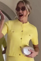 Short Sleeve Knit Crop Cardigan Yellow / S