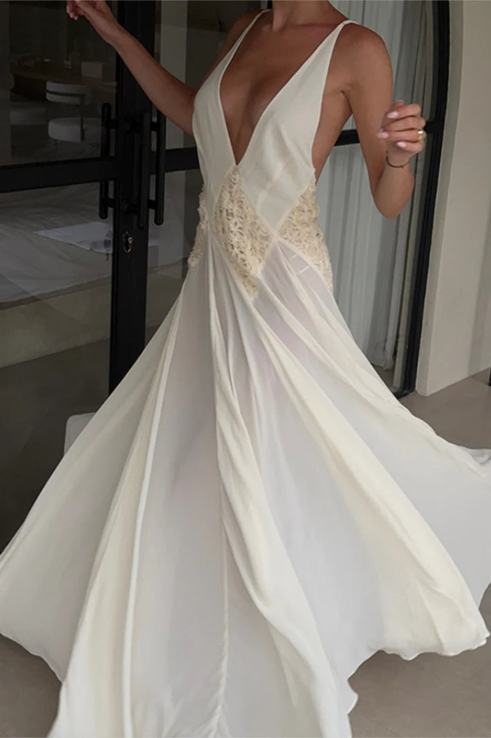 Backless V Neck Boho Dress