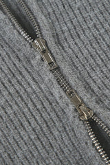 Minimalist Solid Color Double Zipper Stand Collar Sweater