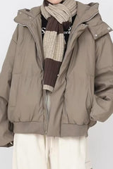 Stand Collar High Neck Hooded Puffer Jacket