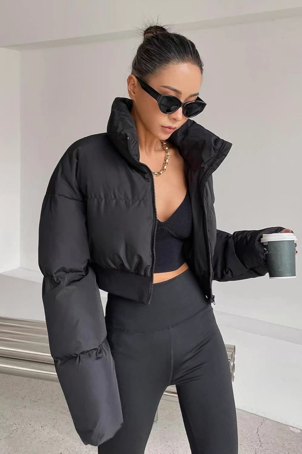 Cropped Patchwork Quilted Puffer Jacket