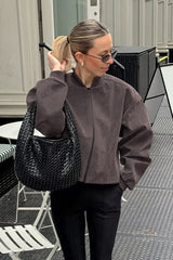 Suede Stand Collar Bomber Jacket