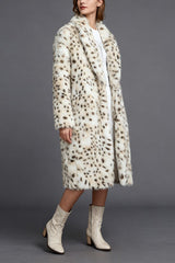 Leopard Print Faux Fur Notch Collar Overcoat