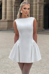 Solid Sleeveless Backless Bodycon Cocktail Dress S / White