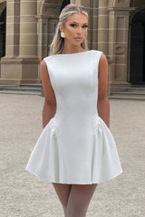 Solid Sleeveless Backless Bodycon Cocktail Dress S / White