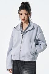 PU Leather Moto Style Longline Jacket S / Blue