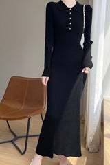 Elegant Collared Maxi Sweater Dress