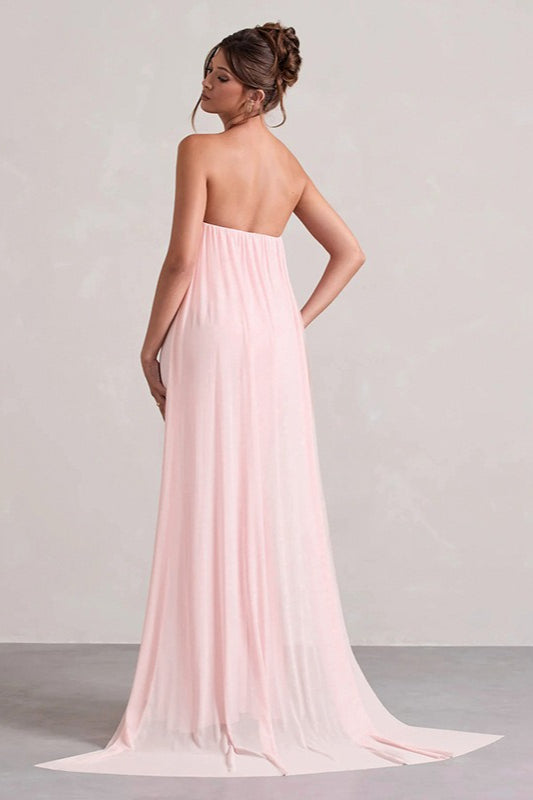 Strapless Floral Tie Maxi Dress