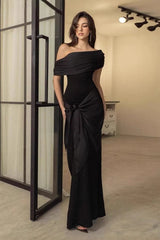 Chic Satin Draped Neck Sheath Formal Dress