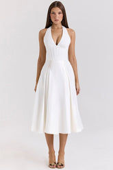 Elegant Deep V Halter Backless Maxi Party Dress