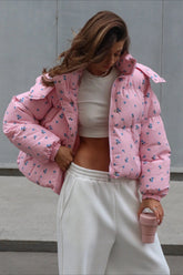 Chic Printed Puffy Puffer Jacket S / Pink