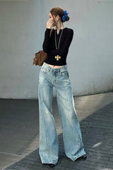 Washed Wide Leg Distressed Jeans