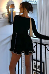 Elegant Round Neck Ruffle Cocktail Dress