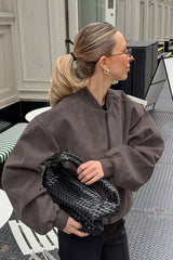 Suede Stand Collar Bomber Jacket