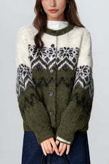 Colorblock Loose Fit Snowflake Knit Sweater