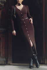 Long Sleeve Button Sweater Dress