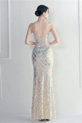 Iridescent Sequin Slit Bodycon Maxi Dress