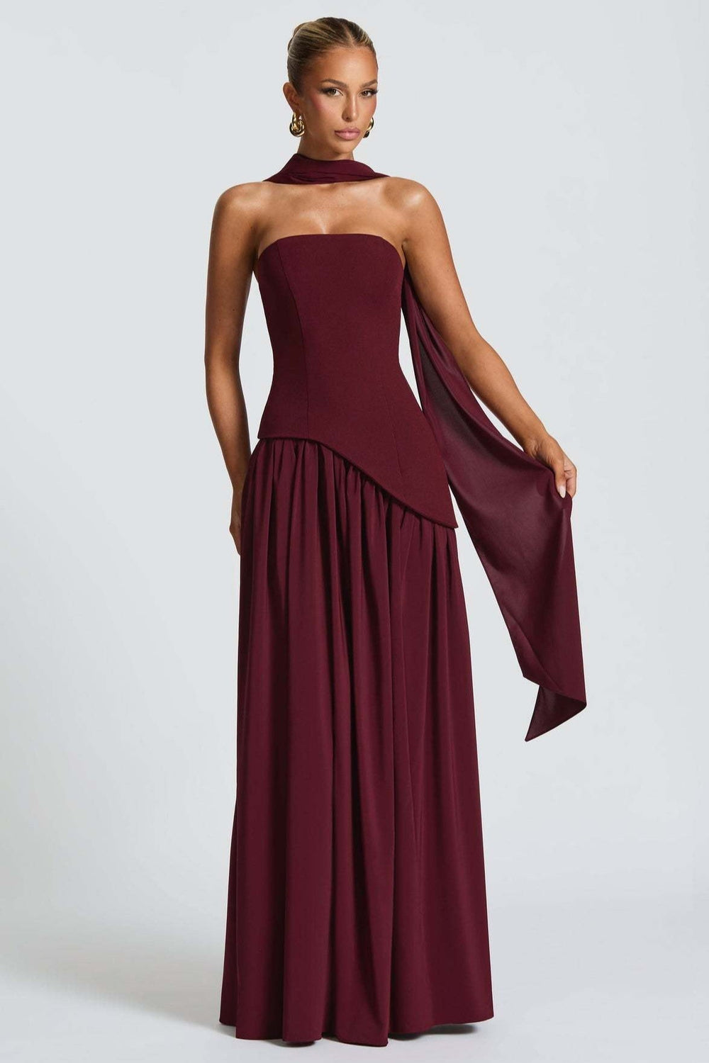 Solid Bustier High Slit Formal Dress S / Brown
