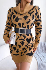 Leopard Turtleneck Sweater Dress