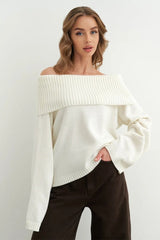 Solid Color Off Shoulder Knitted Sweater