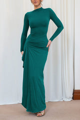 Slim Fit Pleated Long Sleeve Maxi Dress