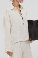 Linen Polo Collar Relaxed Blouse