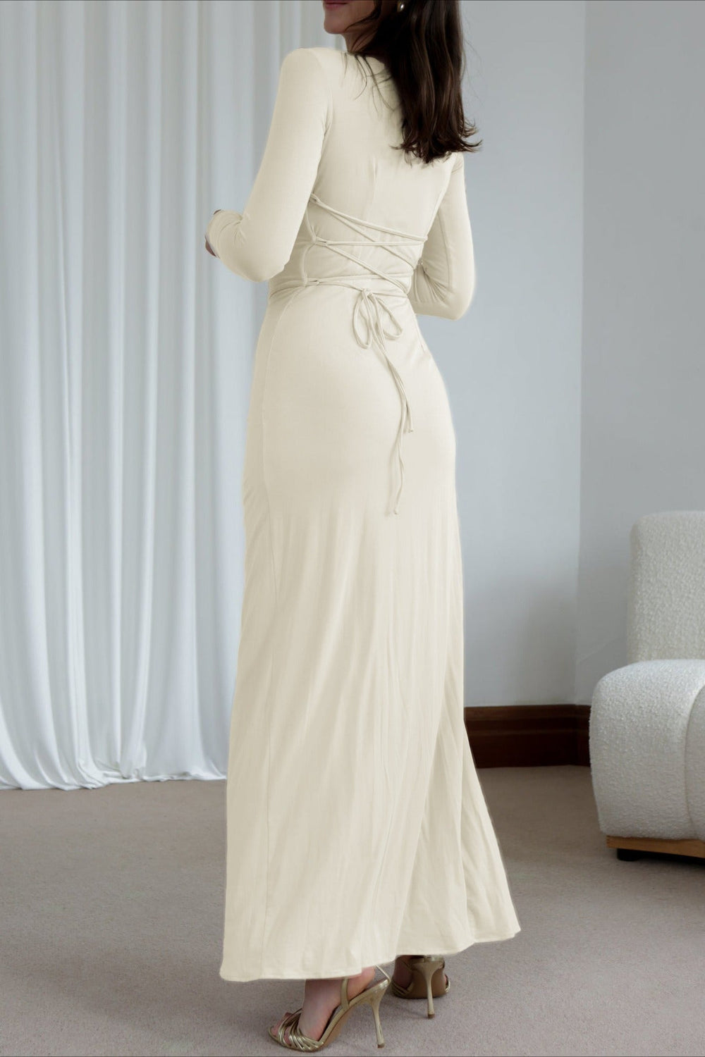 Slim Fit Pleated Long Sleeve Maxi Dress