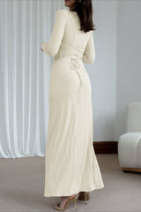 Slim Fit Pleated Long Sleeve Maxi Dress