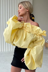 Off Shoulder Ruffle Drawstring Blouse