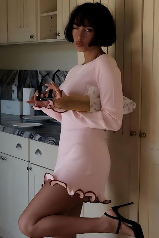 Elegant Round Neck Ruffle Cocktail Dress