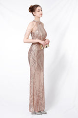 Sequin Halter Mermaid Maxi Party Dress