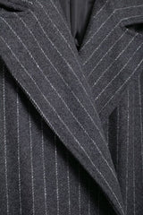 Wool Stripe Notch Collar Long Overcoat
