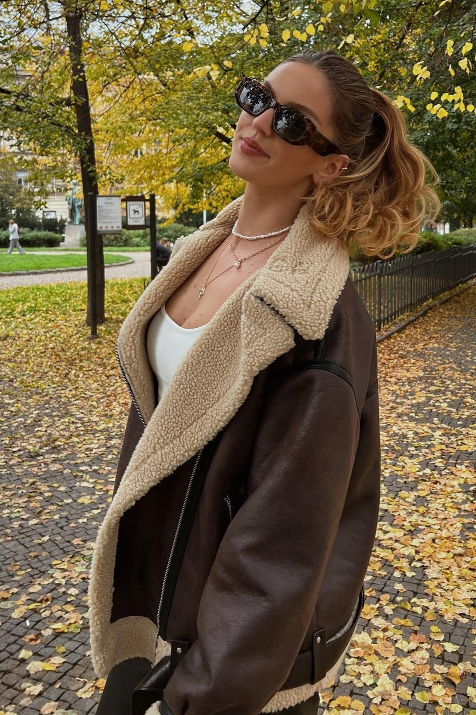 Multi Zip Faux Shearling Longline Jacket