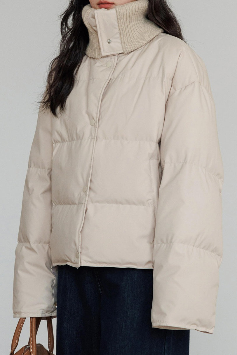 Knit Collar White Duck Down Puffer Jacket