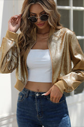 Shiny Foil Long Sleeve Zip Jacket