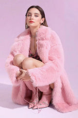 Solid Color Plush Trench Overcoat