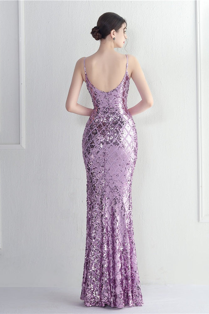 Iridescent Sequin Slit Bodycon Maxi Dress Purple / S