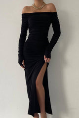 Solid Off Shoulder Bodycon Formal Dress