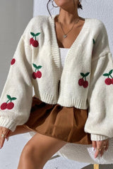 Embroidered Knit Open Front Sweater